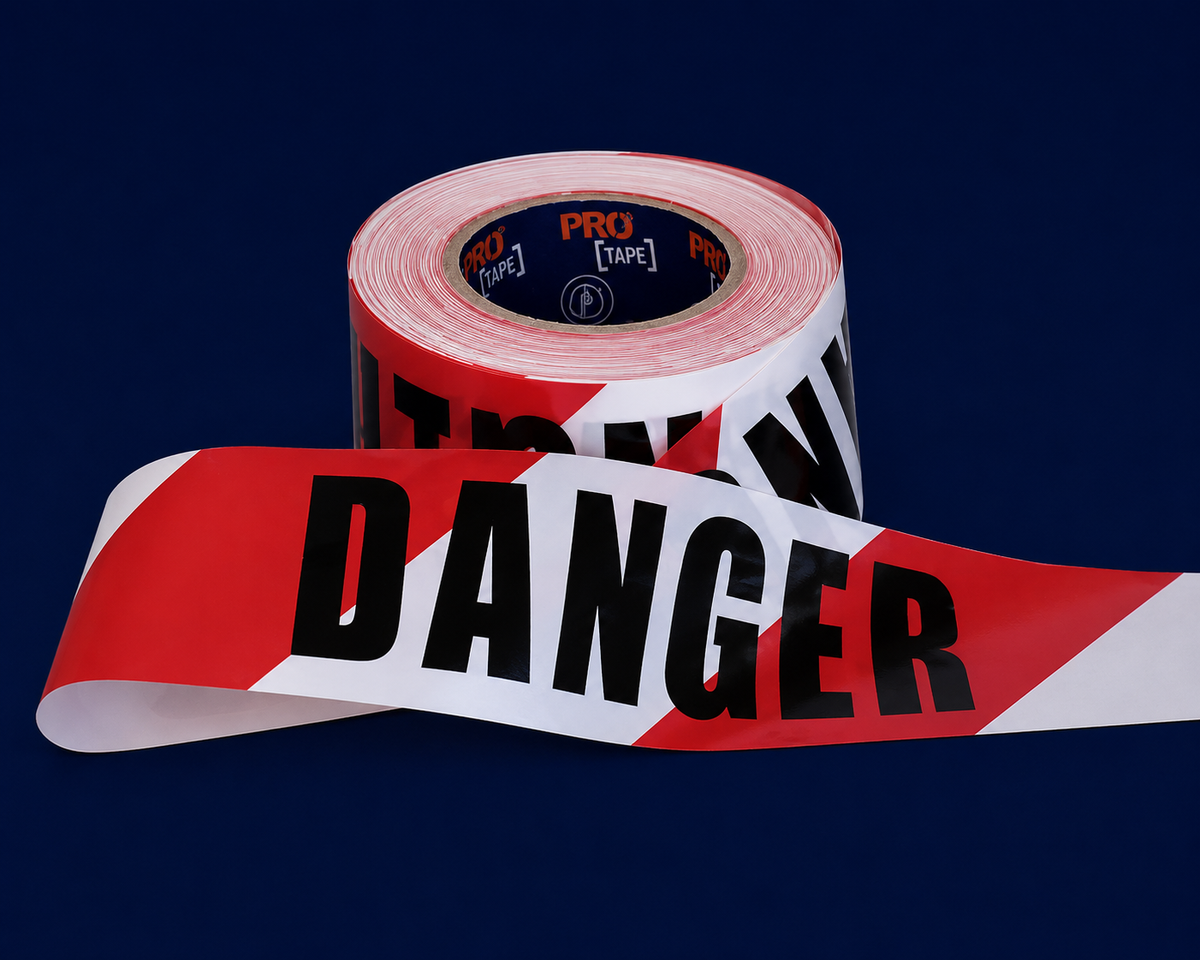 Highly visible danger tape designed to clearly mark hazards and restricted areas, helping improve safety and awareness on construction worksites throughout Dubbo.