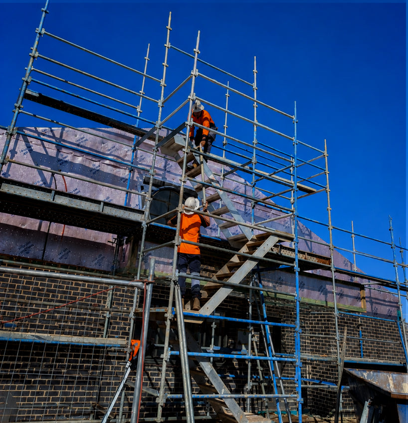 Shop scaffolding hire scaffolding installed around a commercial building in Dubbo