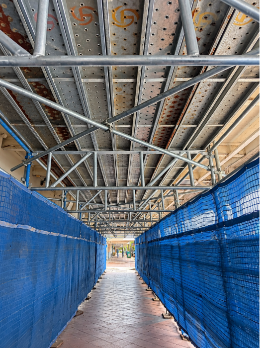 Scaffolding hire in Coonamble NSW: hoarding scaffolding at the historic Sons of the Soil building for overhead protection