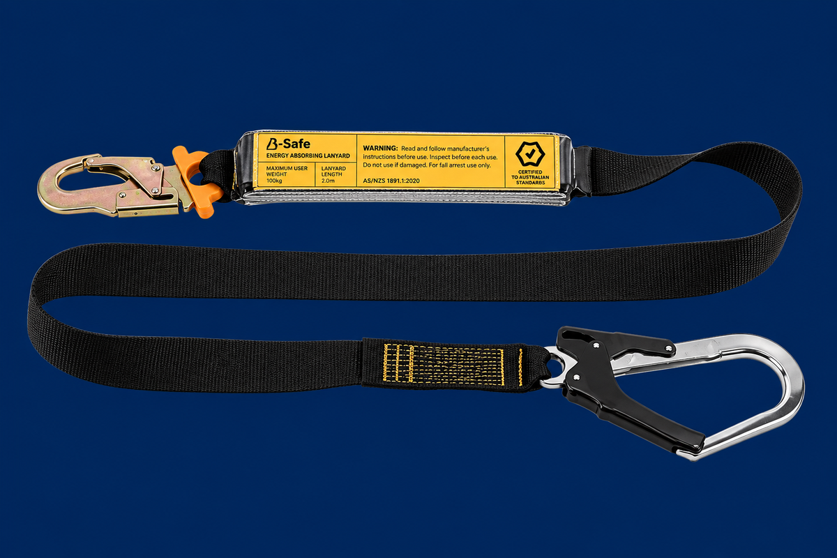 B-Safe Shock Absorbing Lanyard with Webbing and Snap/Scaffold Hooks